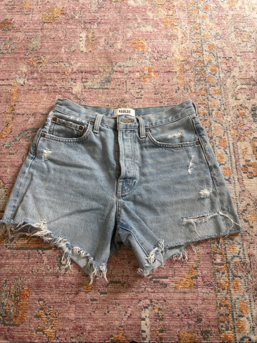 AGOLDE Light Wash Distressed Denim Cutoff Shorts